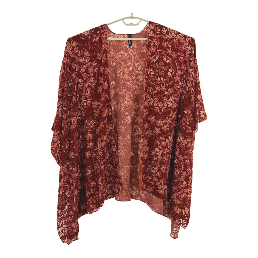 Torrid Women Floral Burnout Velvet Ruana Kimono One Size Open Burnt Orange Boho